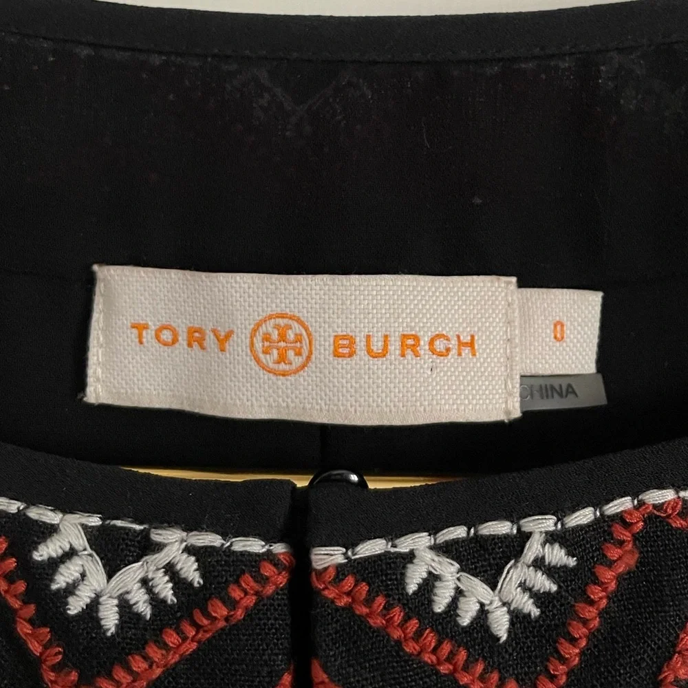 Tory Burch Black Silk Embroidered Boho Mini Dress Flutter Sleeve Sz 0. 30243
